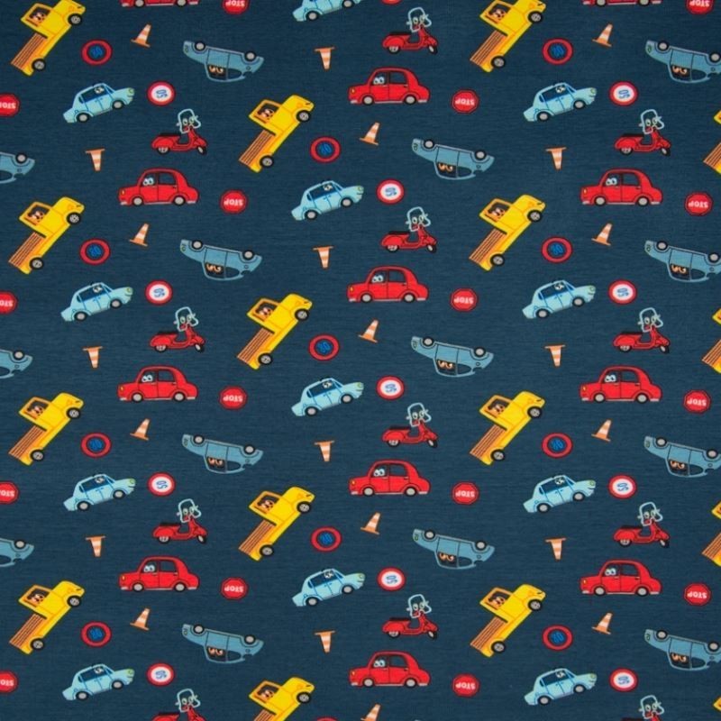 Tissu Jersey Imprimé Voiture Marine 