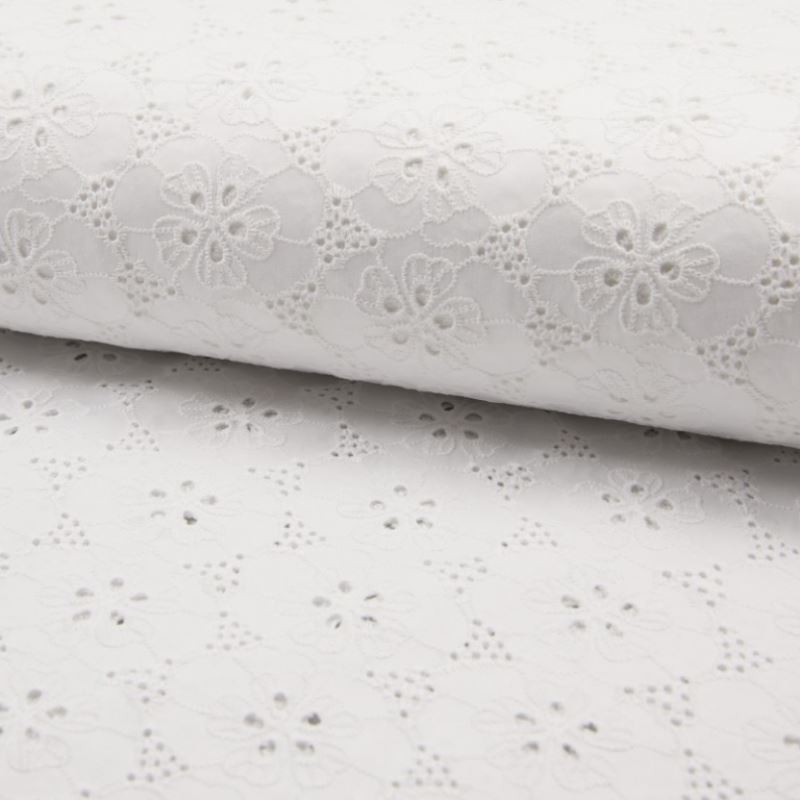 Tissu Broderie Grosse Fleur Blanc Cassé