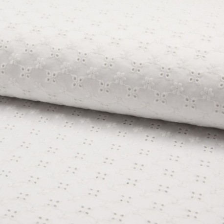 Tissu Broderie Fleur Blanc Cassé 