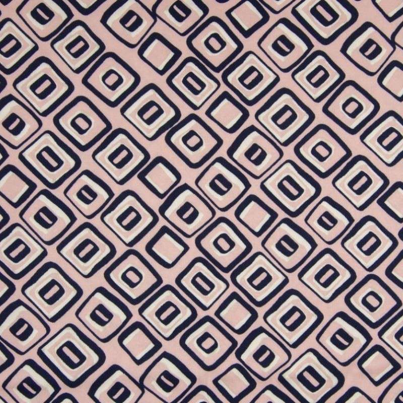 Tissu Viscose Imprimé Carré Rose