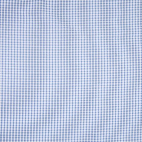 Tissu Petit Carreau Vichy Bleu Clair Seersucker Gaufré 