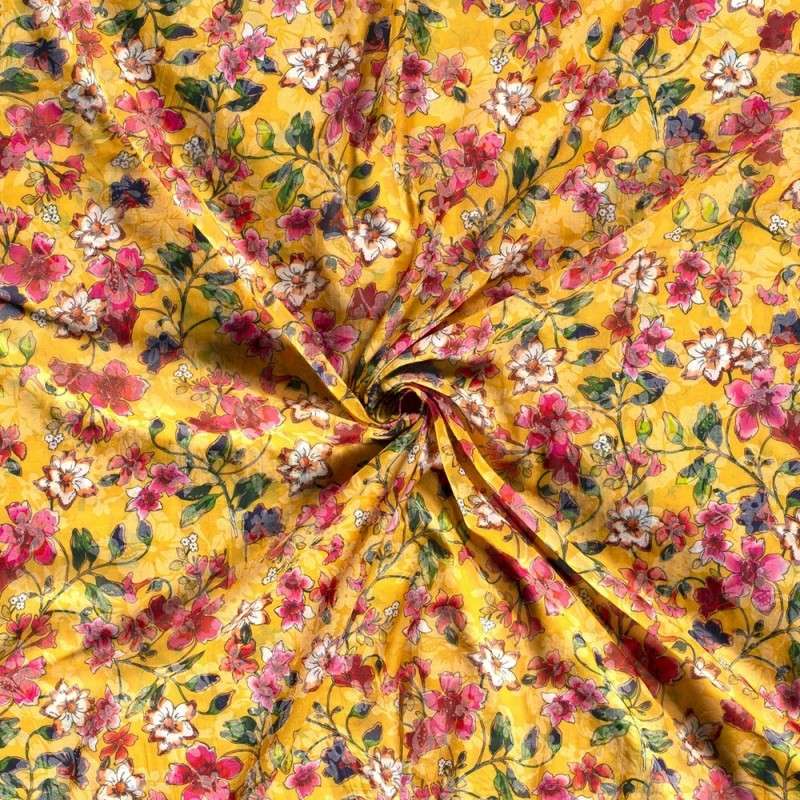 Tissu Voile Imprimé Fleur Jaune 