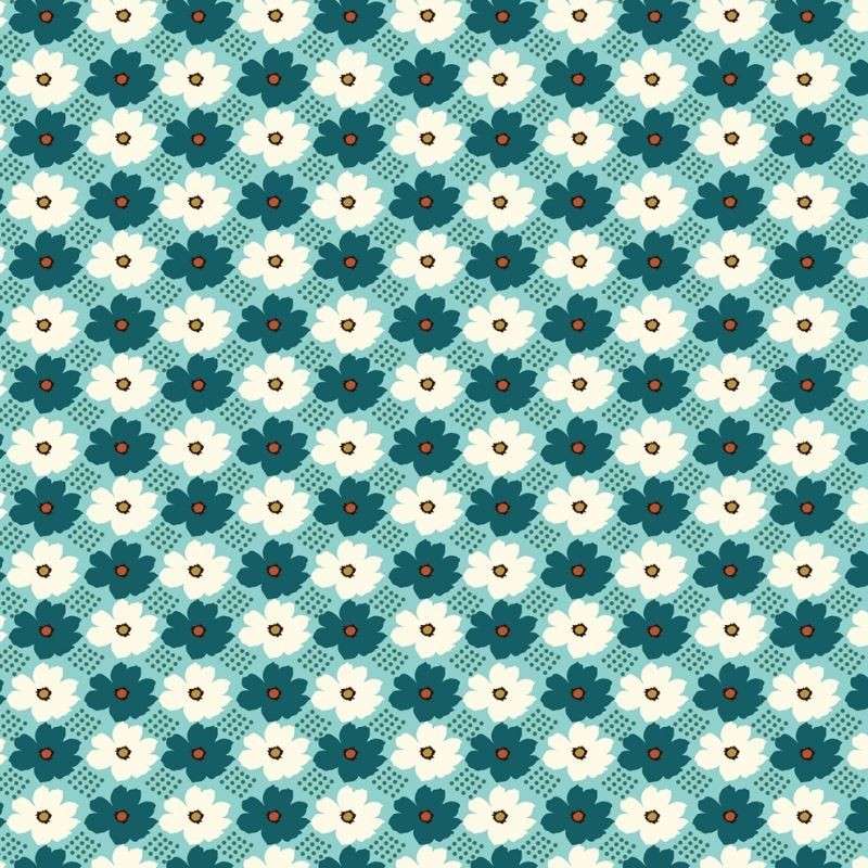 Tissu Cretonne Fleurette Imprimé Bleu 