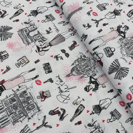 Tissu J'aime Paris imprimé Blanc 