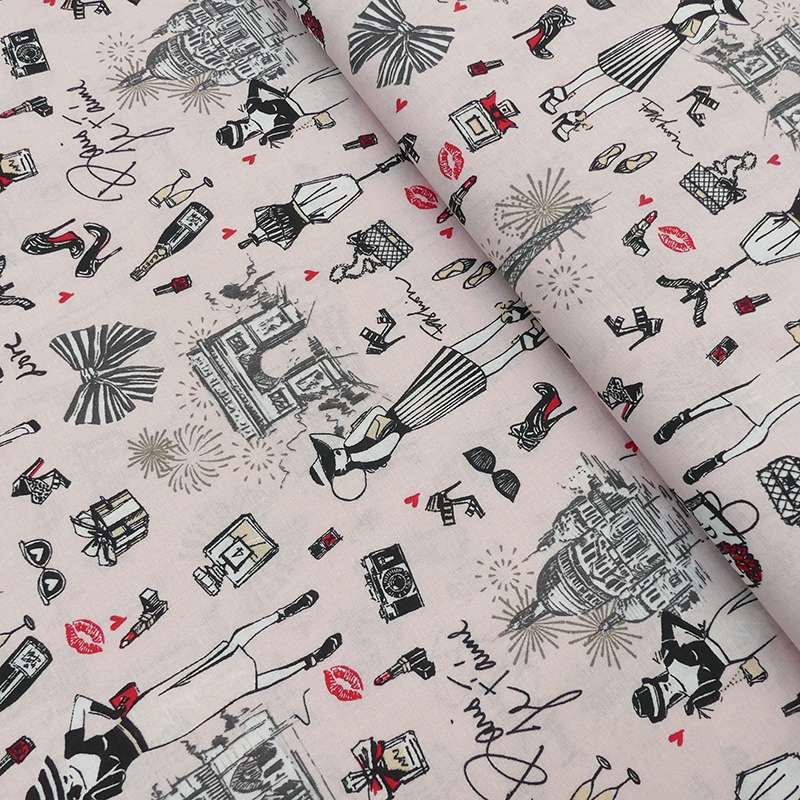 Tissu J'aime Paris imprimé Rose 