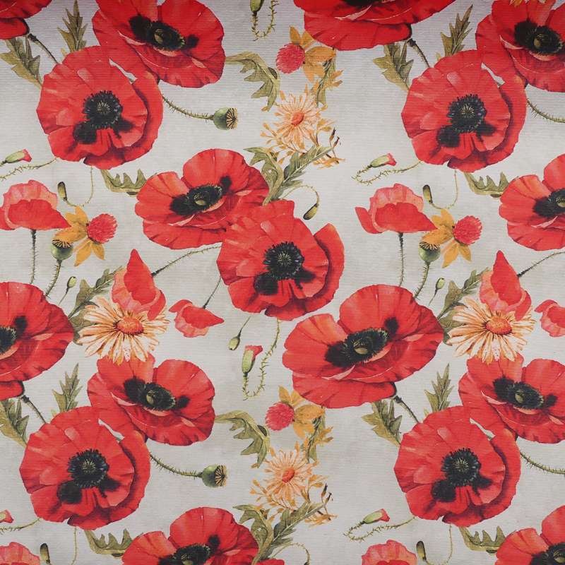 Tissu Laza Enduit Beige Imprimé Coquelicot 