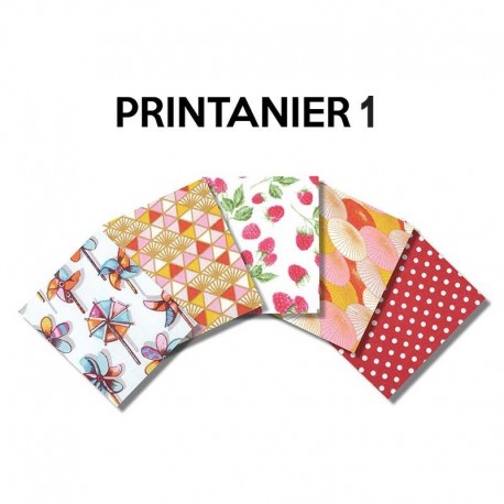 Un Lot de 5 Coupons de Tissu Printanier Multico 45x55 cm