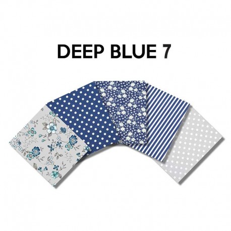 Un Lot de 5 Coupons de Tissu Deep Blue Multico 