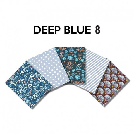 Un Lot de 5 Coupons de Tissu Deep Blue Multico 