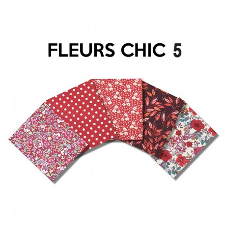 Un Lot de 5 Coupons de Tissu Fleur Chic Multico 