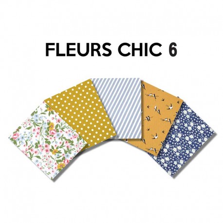 Un Lot de 5 Coupons de Tissu Fleur Chic Multico 