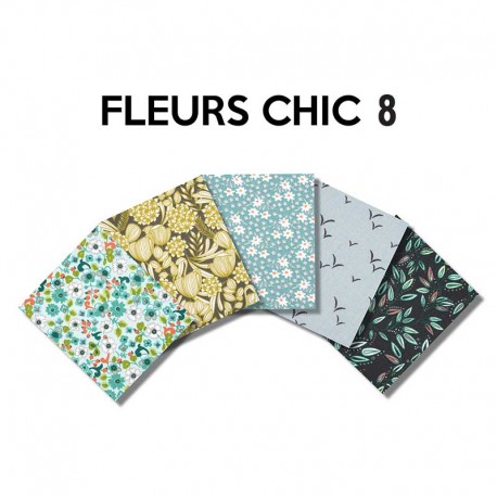 Un Lot de 5 Coupons de Tissu Fleur Chic Multico 