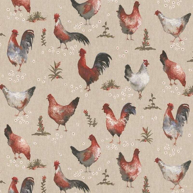 Tissu Demi panama Chicken Farm Fond Lin