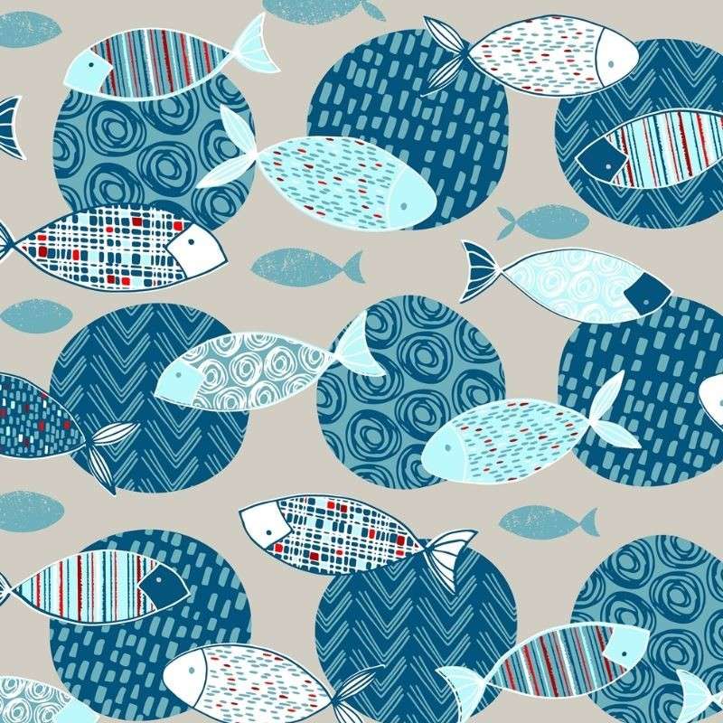 Tissu Poisson Sergé Bleu 