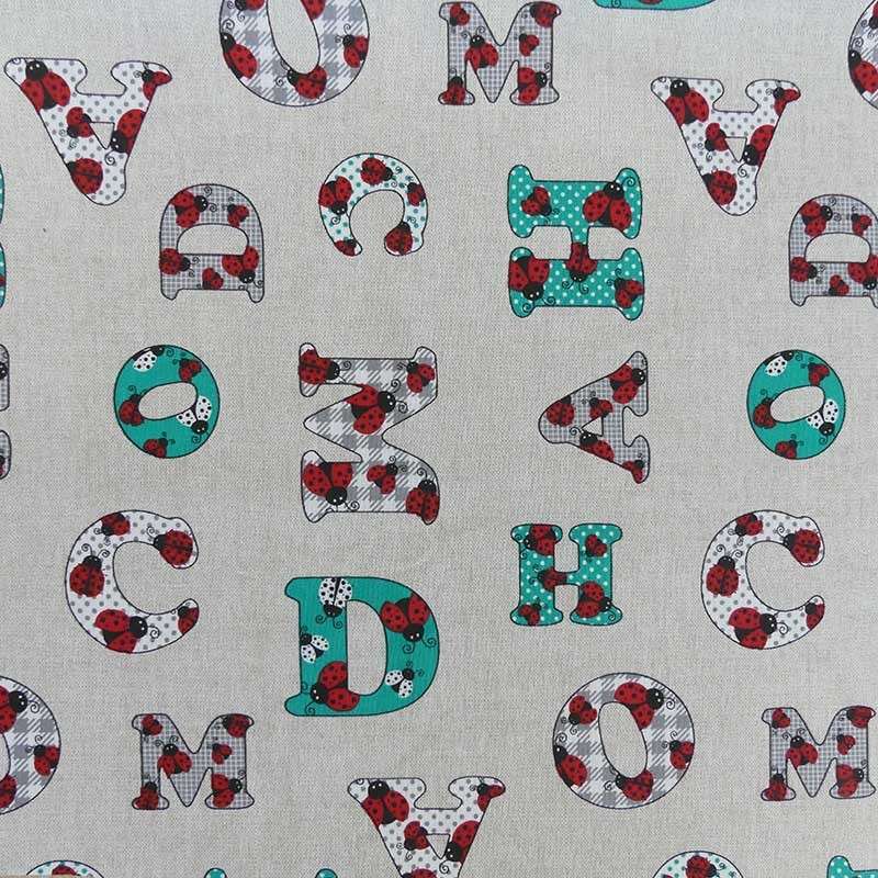 Tissu Lady Bug Toile Imprimée Lettres Naturel 