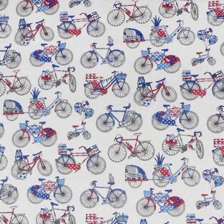 Tissu Vélos Cretonne Bleu blanc rouge  