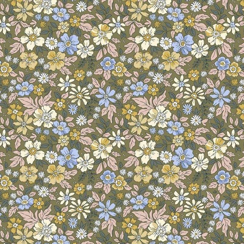 Tissu Pensée Imprimé Kaki 