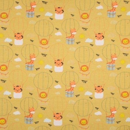 Tissu Jersey Coton Imprimé Animaux Jaune