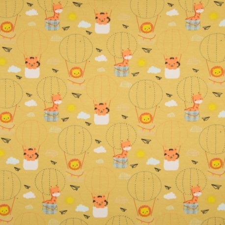 Tissu Jersey Coton Imprimé Animaux Jaune