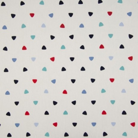 Tissu Coton Imprimé Triangle Multico Fond Blanc 