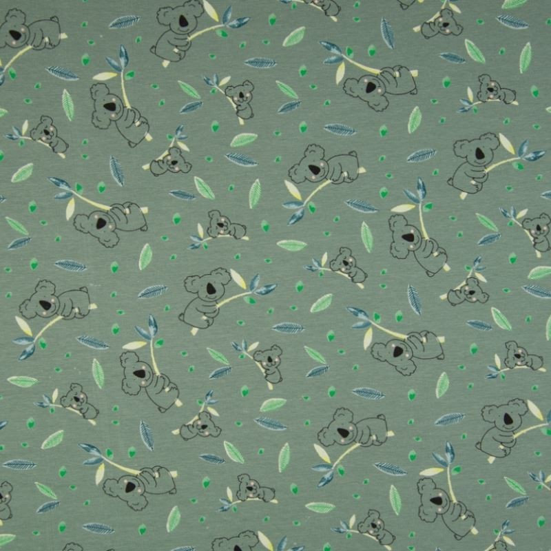 Tissu Jersey Coton Imprimé Koala Vert