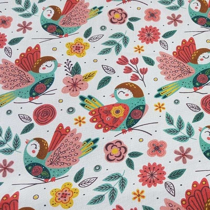 Tissu Happy Bird Cretonne Orange