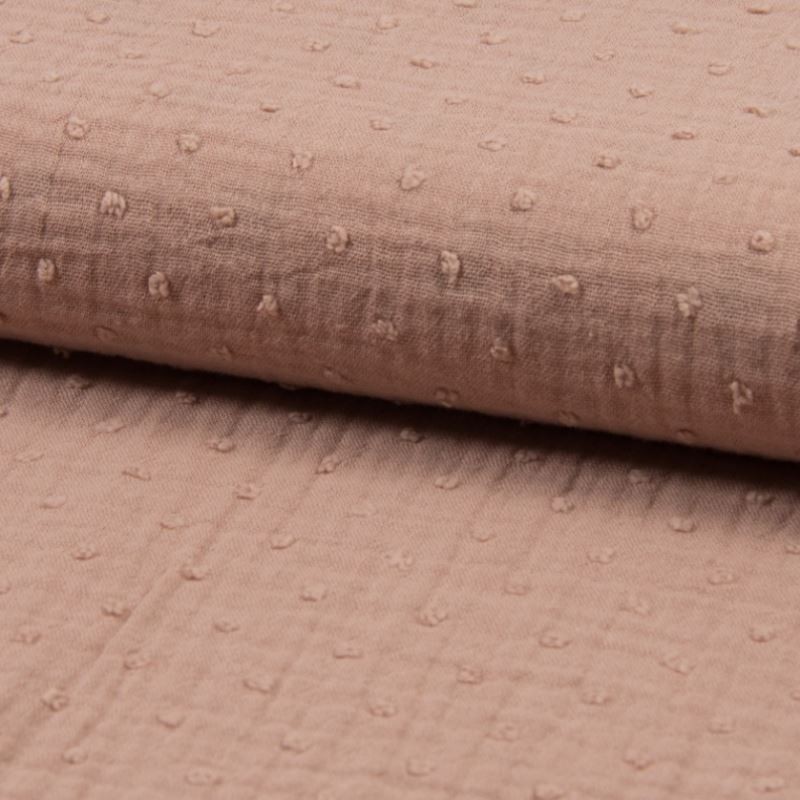 Tissu Double Gaze Pois Rose 