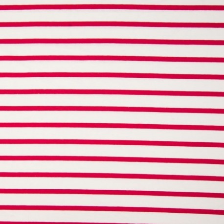 Tissu Viscose Rayure Rouge Fond Blanc