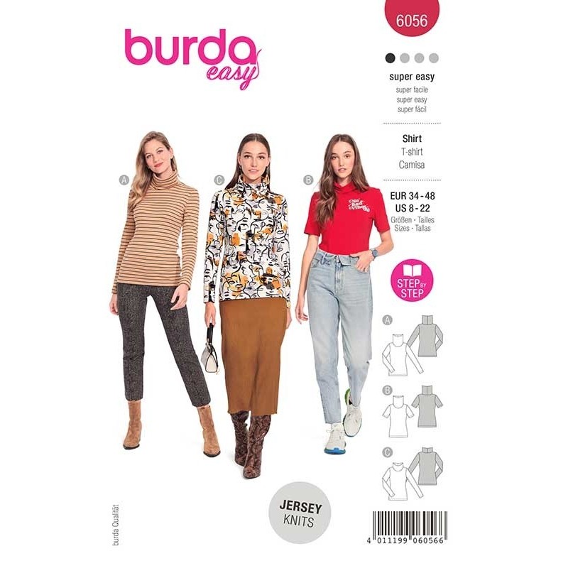 Patron Burda 6056 Pull Col Roule 34/48