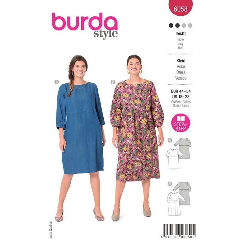 Patron Burda 6058 Robe Tombe Fluide 44/54