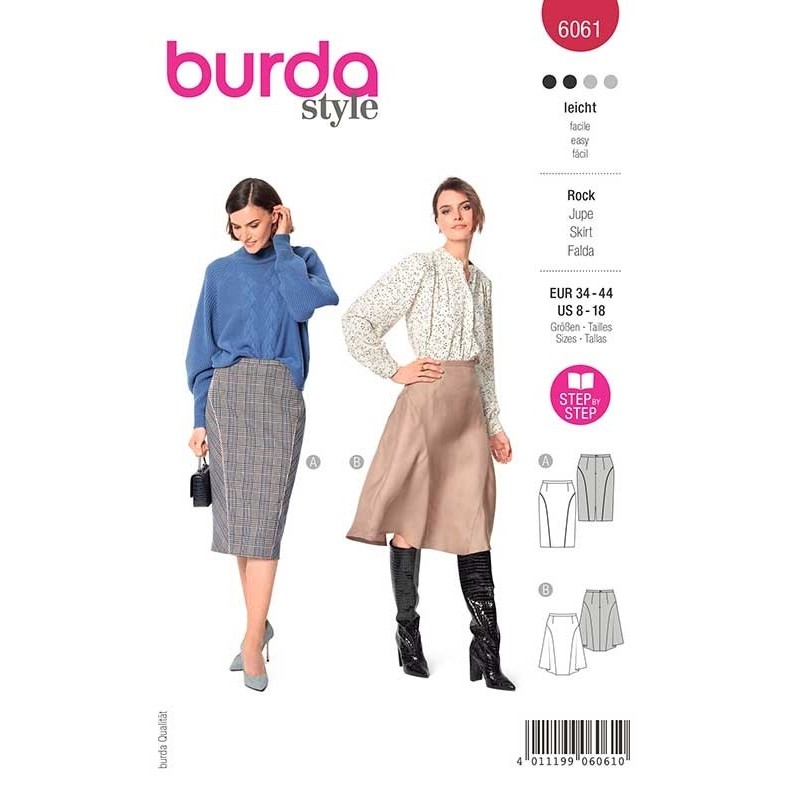 Patron Burda 6061 Jupe Decoupe Arrondie 34/44