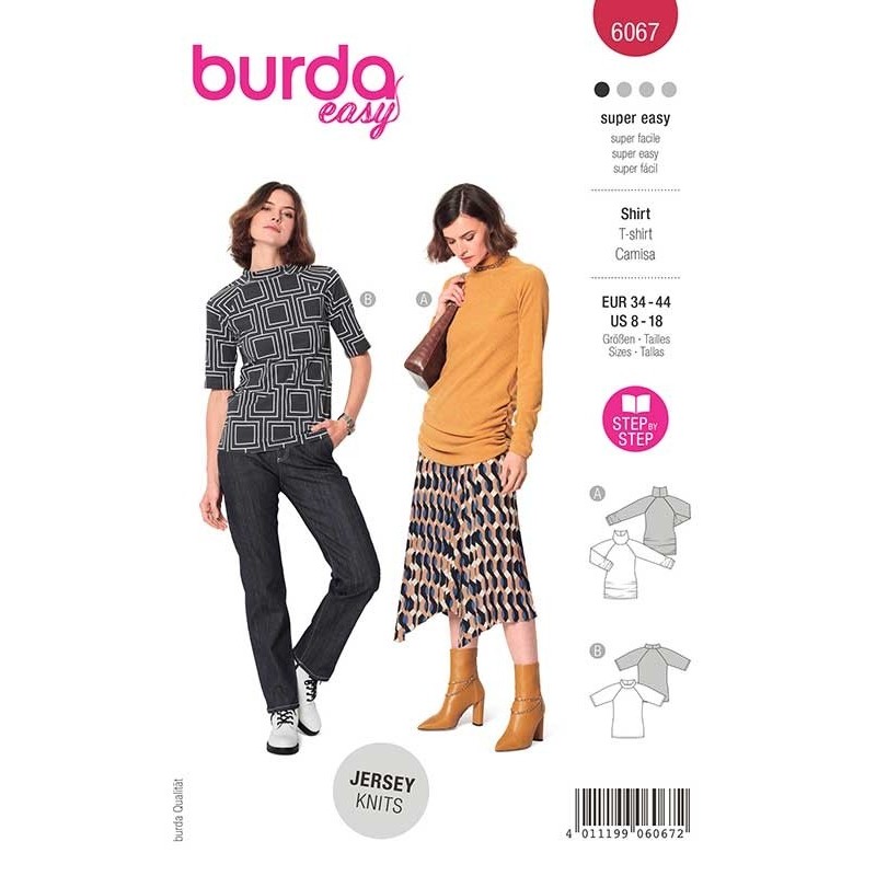 Patron Burda 6067 T Shirt Manche Raglan 34/44