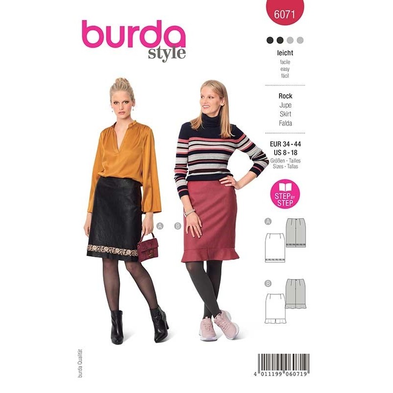 Patron Burda 6071 Jupe Forme Droite 34/44