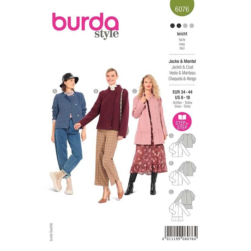 Patron Burda 6076 Veste/manteau 34/44