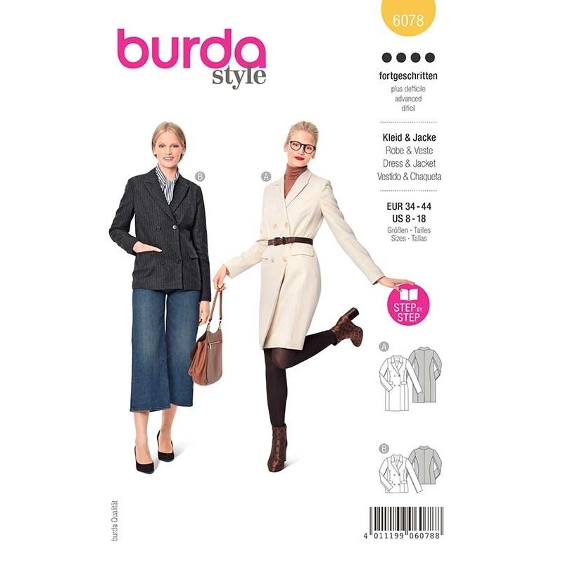 Patron Burda 6078 Robe Blazer/veste 34/44