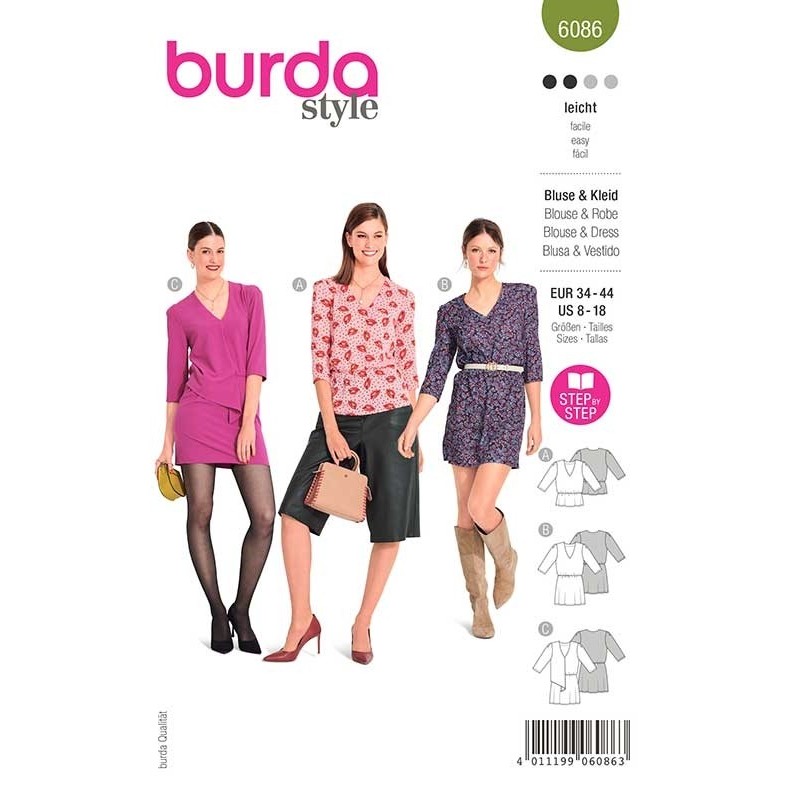 Patron Burda 6086 Blouse/robe 34/44