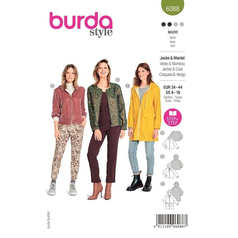 Patron Burda 6088 Veste/manteau 34/44