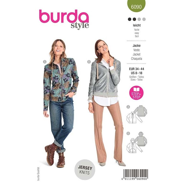 Patron Burda 6090 Veste Sweat Shirt 34/44