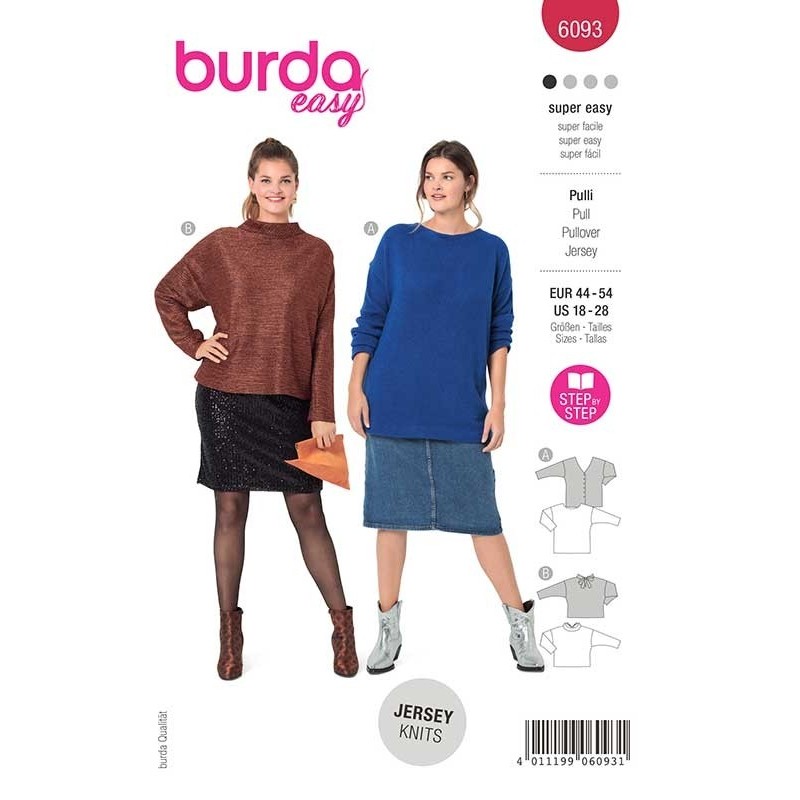 Patron Burda 6093 Pull Decollete/noeud 44/54