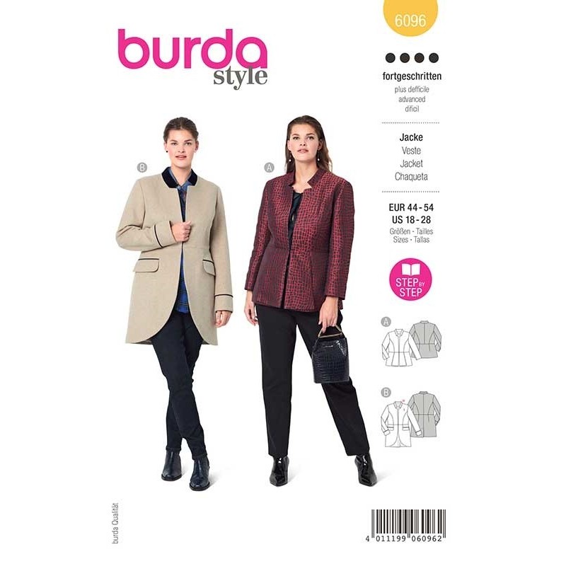 Patron Burda 6096 Veste Avec Basque 44/54