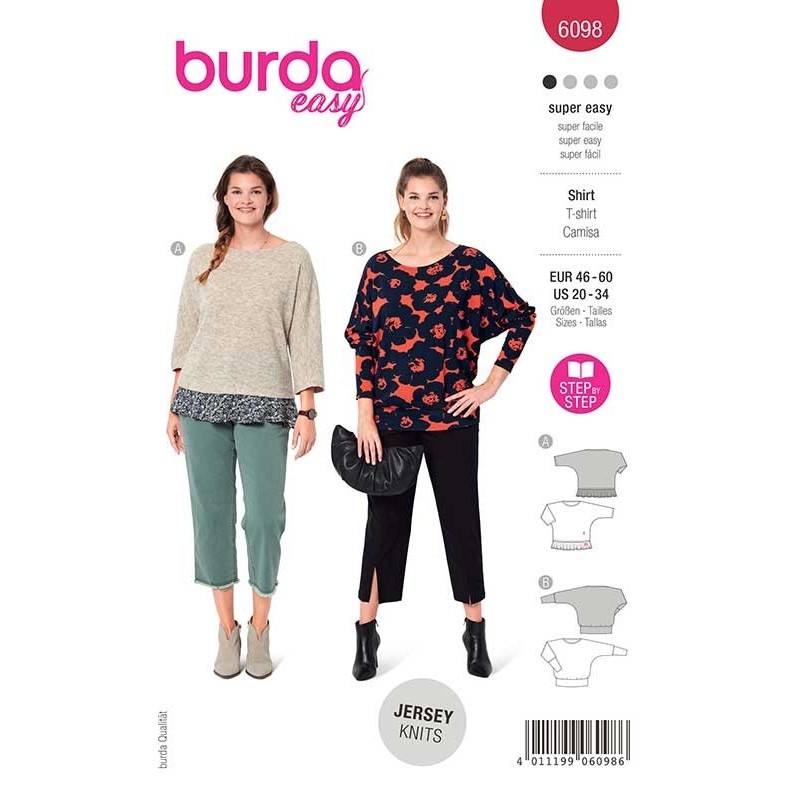 Patron Burda 6098 T Shirt Manche Kimono 46/60