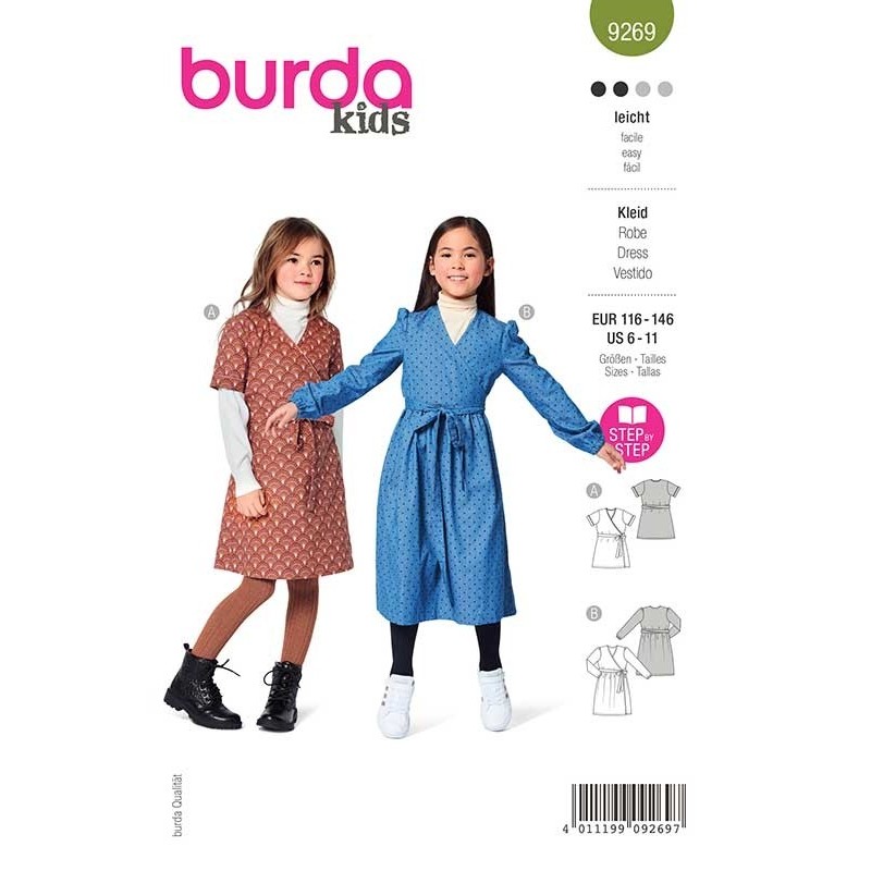 Patron Burda 9269 Kids Robe Portefeuille 116/146