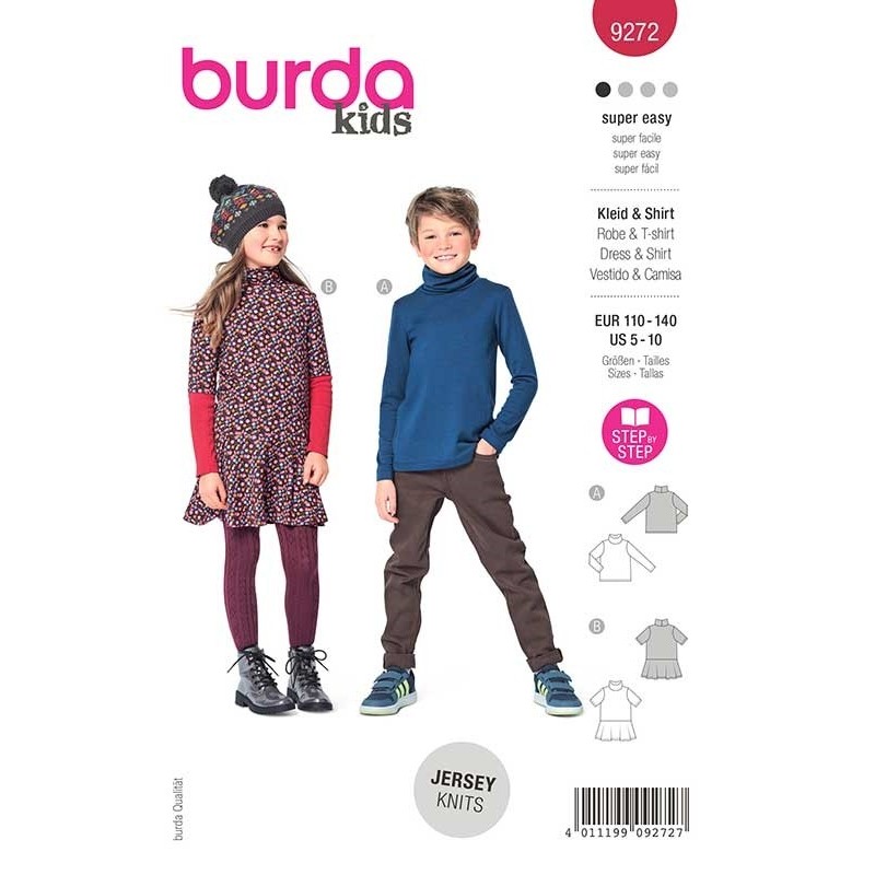 Patron Burda 9272 Kids T Shirt/robe Col Roule 110/140