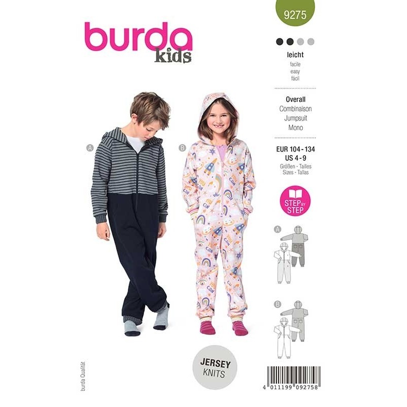 Patron Burda 9275 Kids Combinaison A Capuche 104/134