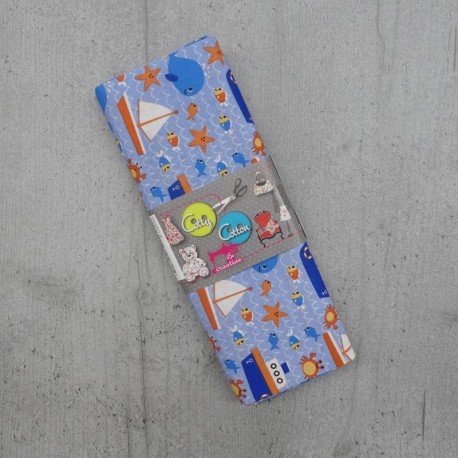 Coupon de Tissu Imprimé  motif thème mer bleu