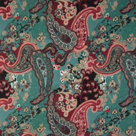 Tissu Nylon Mesh Imprimé Paisley Petrole 