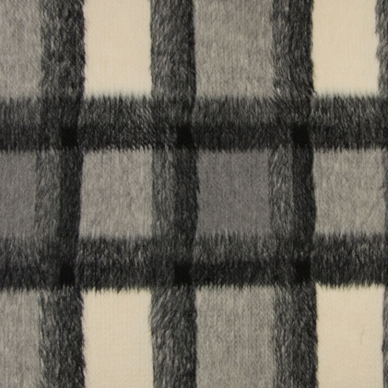 Tissu Carreau Poil Court Gris noir 