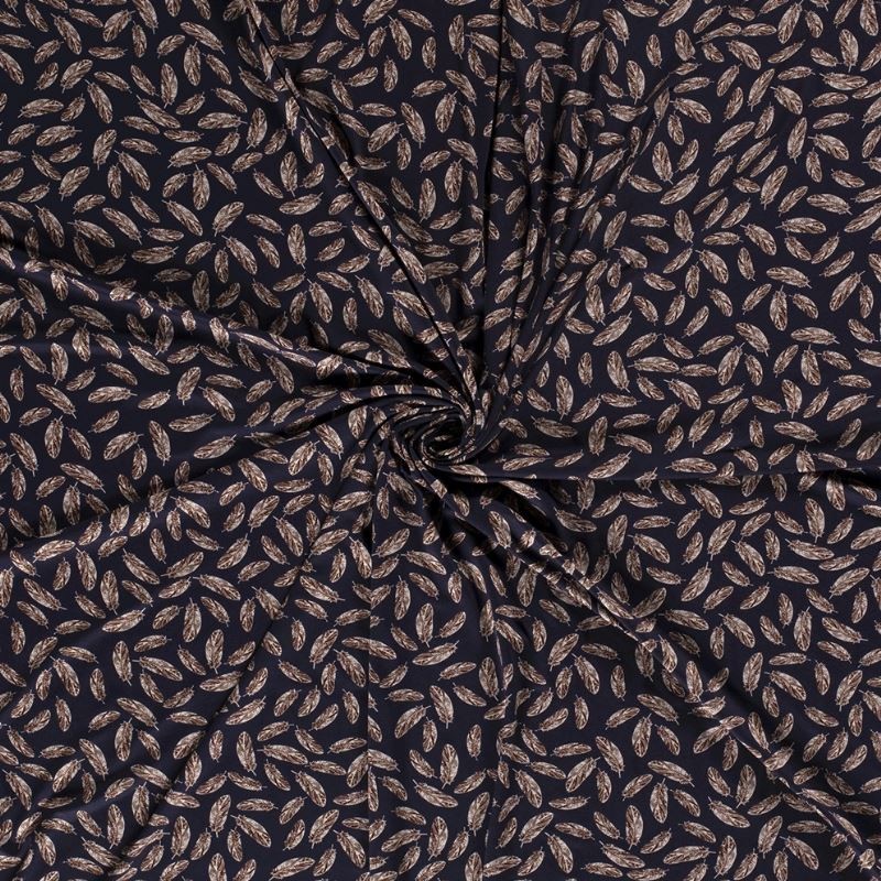Tissu Jersey Viscose Imprimé Plume Marine