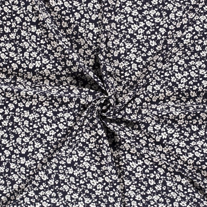 Tissu Viscose Imprimé Fleur Marine