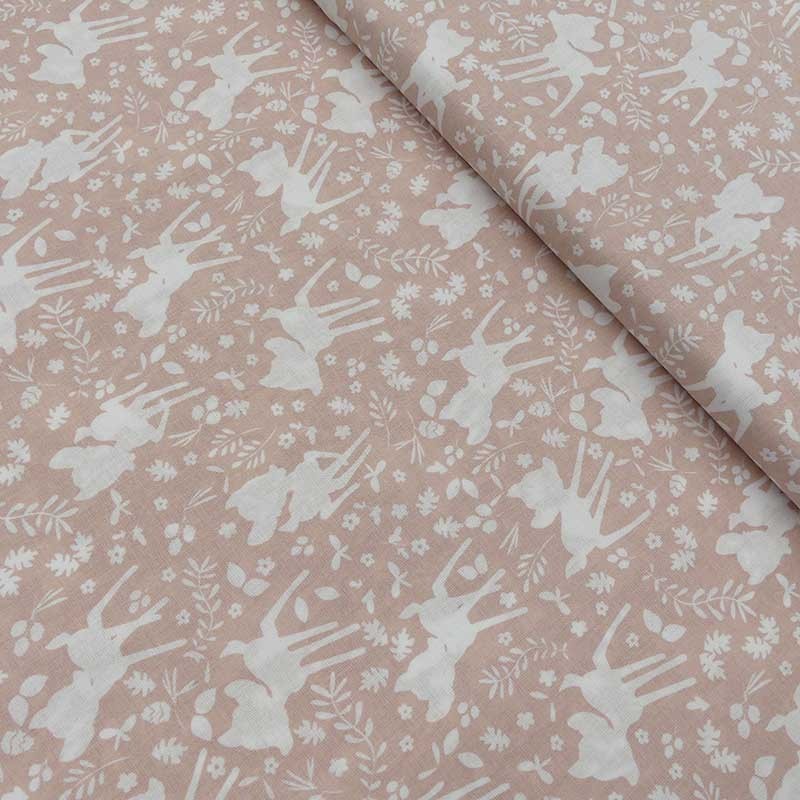 Tissu Cretonne Imprimé Bambi Rose